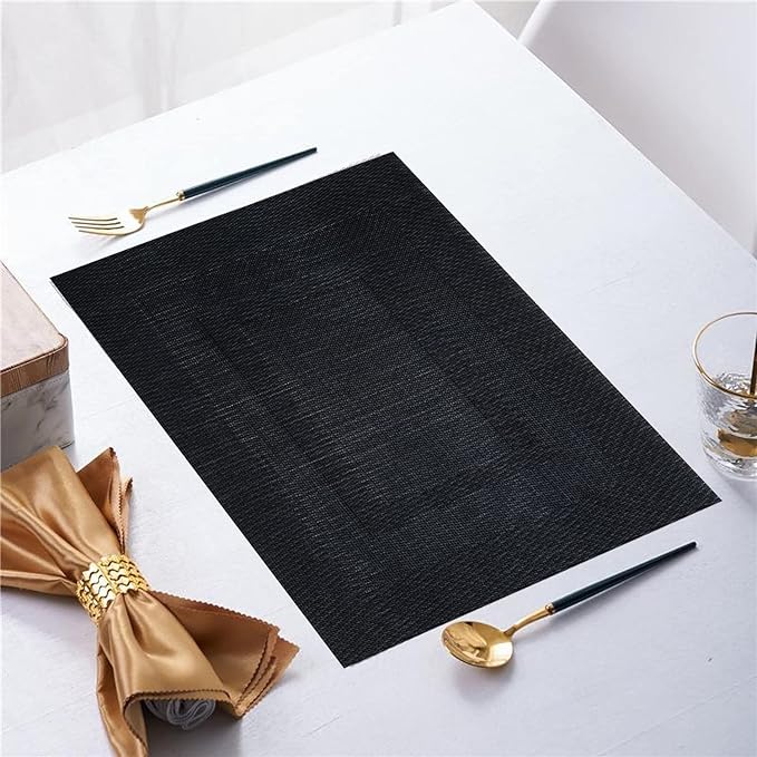 Placemats,PlasticVinyl Washable Heat-Resistant Durable PVC Non-Slip Woven for Kitchen Dining Table Mats (Set of 4, Black)
