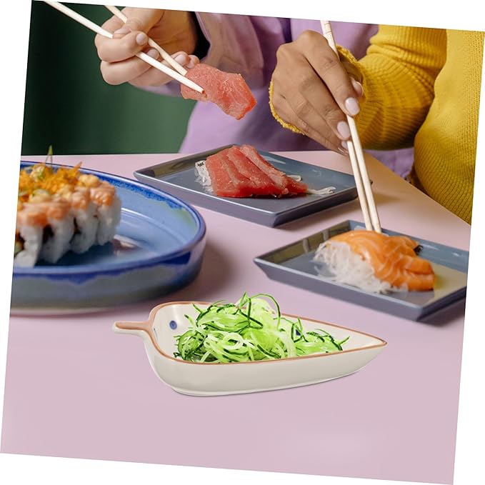 ABOOFAN Ceramic Snack Dish Leaf Design Dipping Sauce Plate for Appetizers and Desserts for Home and Restaurant Use Decorative Hand-painted Tabletop Serving Tray
