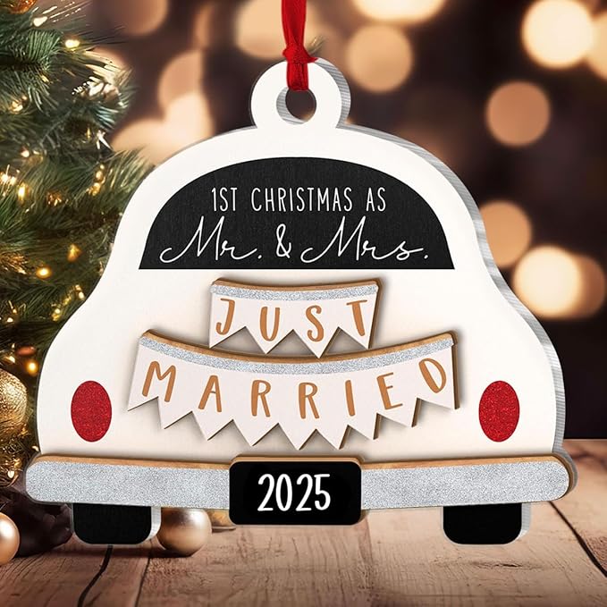 Jesuspirit Mr and Mrs Ornament - Wedding Gifts for Couples 2025, Bride, Groom, First Christmas Married Ornament, Bridal Shower Gifts (1st Christmas As Mr. & Mrs. Just Married 2025)