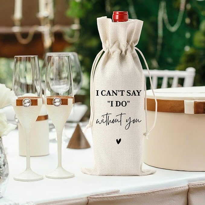 Engagement Gifts for Couples, Engagement Wine Bag, Engagements Party Decorations, Engaged Gifts, Pairs Well With Getting Engaged, Burlap Bottle Bags With Drawstring for Wedding Party Dinner