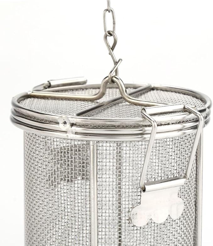 AUNMAS Tea Infuser, Stainless Steel Wire Mesh Design, Multifunctional Seasoning Strainer Basket Filter, with Chain & Hook, Silver 10x10cm