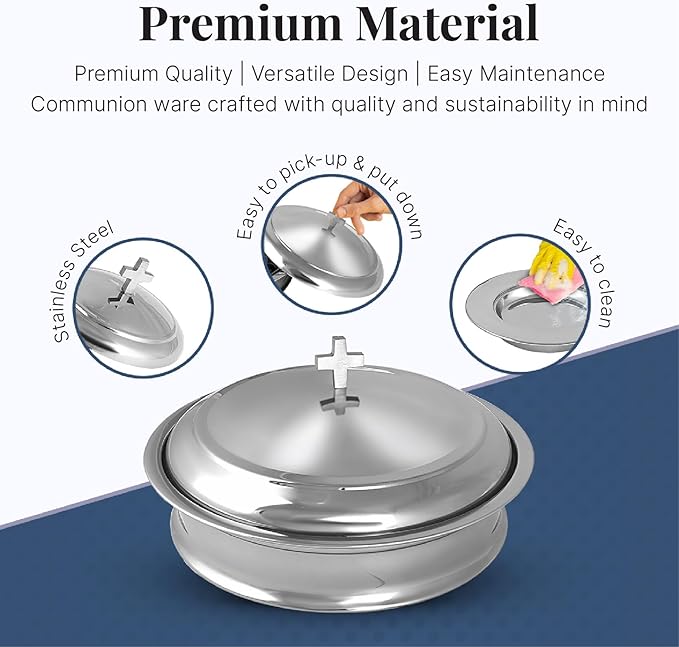 Communion Tray Set | Church Communion Tray Set | Stackable 1 Communions Tray with a Cover, 40-Hole Disk | Communions Supplies | Stainless Steel - Shiny Mirror Finish