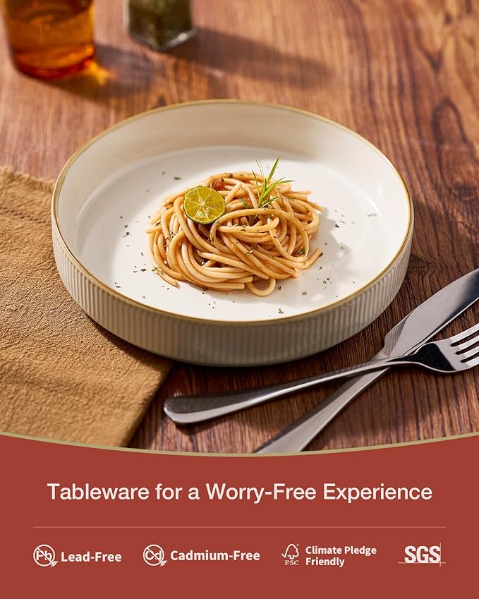 Famiware Star Dinnerware Set with Plates and Bowls, Service for 4 (16-Piece), Stoneware Kitchen Dishes Dinner Sets - Vanilla White