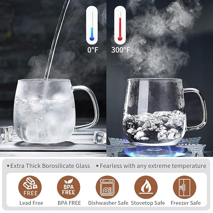 Glass Tea Cup with Infuser and Lid, 17.6oz/520ml Large Borosilicate Teacup,Tea Glass, Clear Mug for Loose Leaf Tea, Blooming Tea, Microwave & Dishwasher Safe - Tea Maker Gift for Birthday.