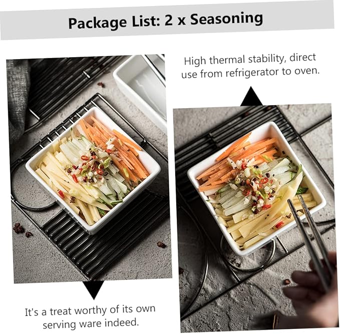 2pcs Square Mini Ceramic Seasoning Dishes Pure White Condiment Plates for Sauces and Appetizers for Entertaining and Dining