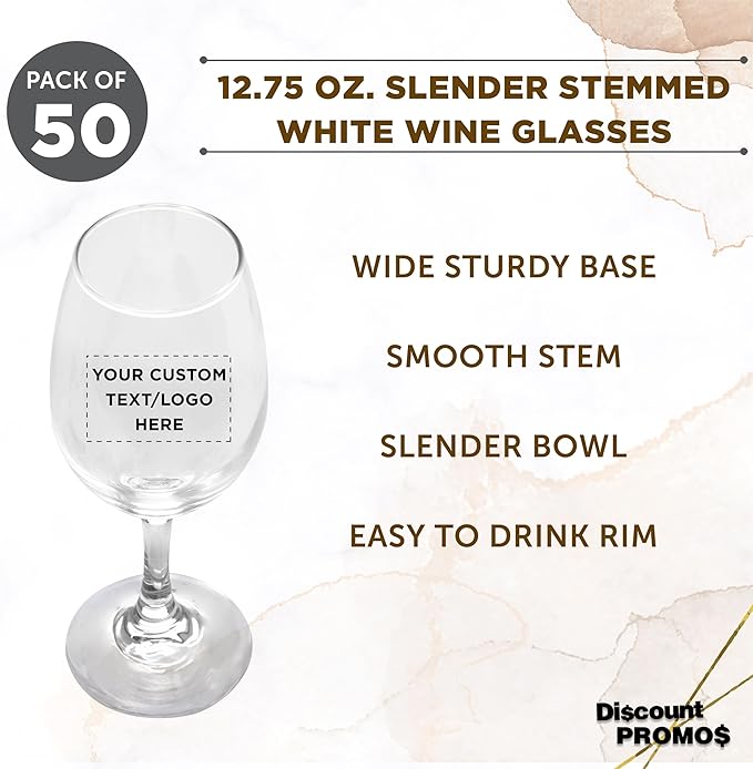 DISCOUNT PROMOS 50 Water and Wine Goblet Glasses Set, 12.75 oz. - Customizable Text, Logo - Colombia made - Clear