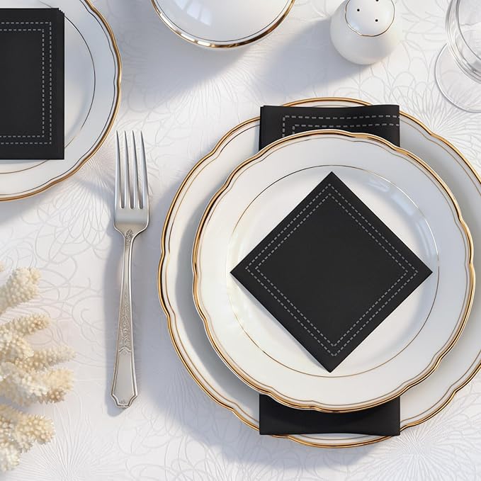100 Pack Black Cocktail Napkins Disposable - Linen Feel 5x5 Inch Premium Dessert Napkins for Weddings, Parties, Birthdays, Anniversary, Suitable for Restaurants, Bars, Reception, Home Events