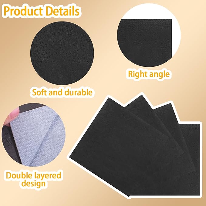 FLOWERCAT 100-Count 2-Ply Black Cocktail Napkins - Black Beverage Napkins Disposable Premium Quality - 5“ x 5" and unfold 10" x 10" Paper Napkins for Bar,Weddings,Birthday,Halloween