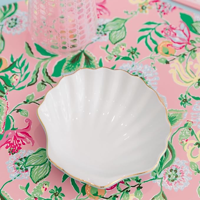 Lilly Pulitzer 6.5 Inch Seashell Appetizer Plates, Ceramic Plate Set of 2, Unique Plates for Home Kitchen, Blue and White Shells