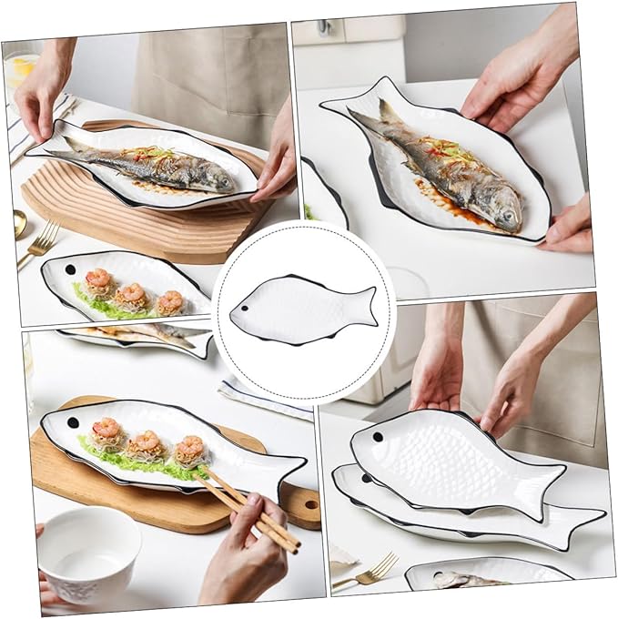 Fish-shaped Steamer Plate Ceramic Storage Holder Food Serving Bowl Microwave Safe