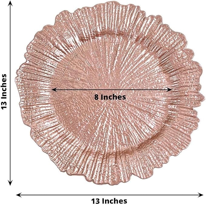 13" Charger Plates - Set of 12 - Acrylic Rose Gold Round Reef Disposable Chargers, Ideal for Dinner Party Wedding Holiday Bulk Events