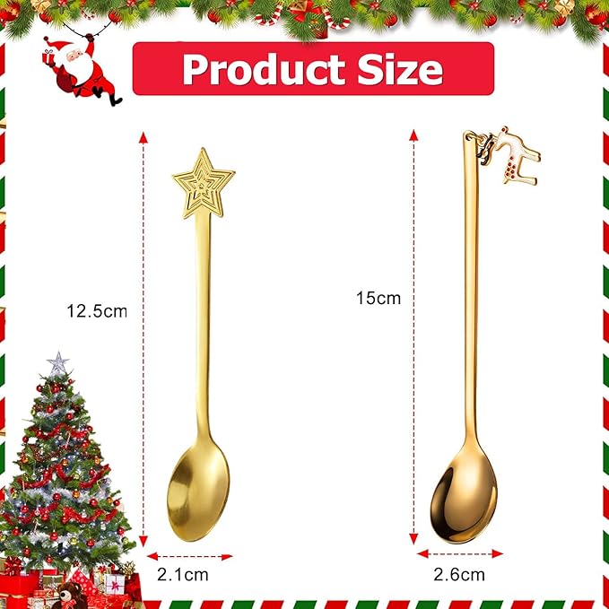 10 Pieces Christmas Stirring Spoons Stainless Steel Coffee Dessert Teaspoons Christmas Tableware Spoons for Xmas Party Table Decorations