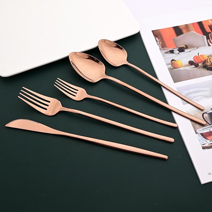 36-piece Copper 18/10 Stainless Steel Flatware Set, Resuable Cutlery Set For 6, Complete Tableware Set For Home Restaurant Wedding Party Daily Meal, Mirror Polish
