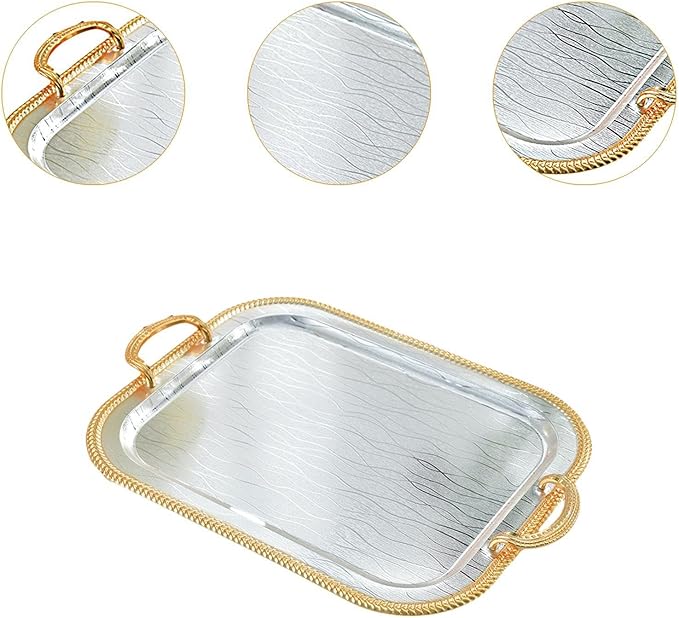 Serving Tray Tea Cup Holder Iron Art Cosmetic Perfume Makeup Display Vanity Tray Decorative Tray for Dressing Room Bathroom, L