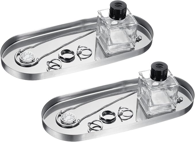 uxcell 2pcs Rectangle Serving Trays, 4 x 9inch Metal Serving Platter Board Bathroom Tray for Coffee Party Home Decor Cheese Dish Cake Dessert, Silver