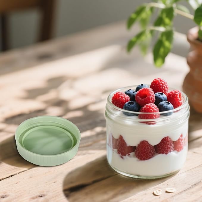 Overnight Oats Containers with Lids, 10oz Glass Jars with Lids 4 pcs, Light Green, Wide Mouth Mason jars for Salad, Yogurt, Snacks, Meal Prep