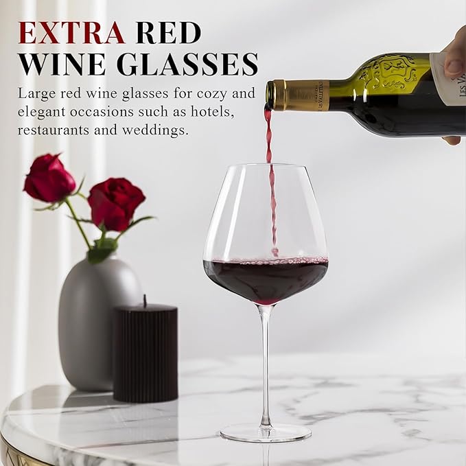 Extra Large 32oz Wine Glasses Set of 2 - Hand Blown Red Wine Glasses With Long Stem - Crystal Giant Burgundy Red Wine Glasses Clearer, Thin, Gift Packaging for Mothers Day, Wedding