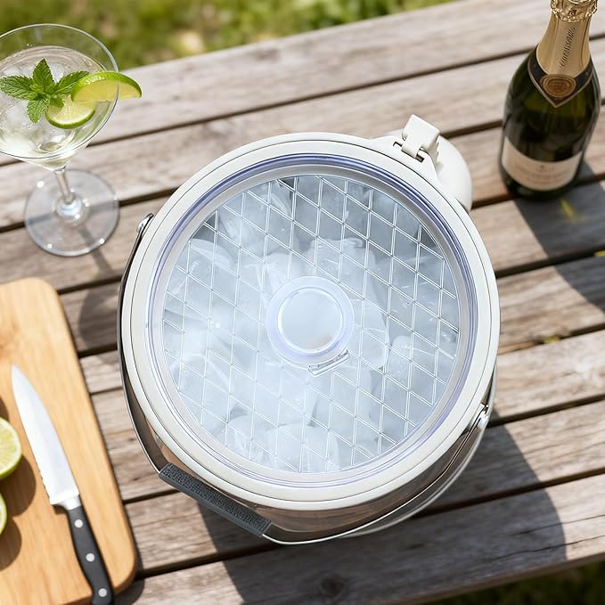 5QT/4.8L Insulated Ice Bucket for Parties, Large Capacity Double-Wall Beverage Bucket with Scoop & Lid for Champagne, Wine, Cocktail (White)
