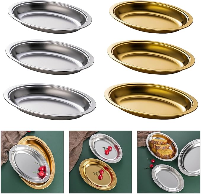 Steaming Fish Tray Stainless Steel Serving Plate Oval Shape Multifunctional for Home or Restaurant Use Silver/Gold