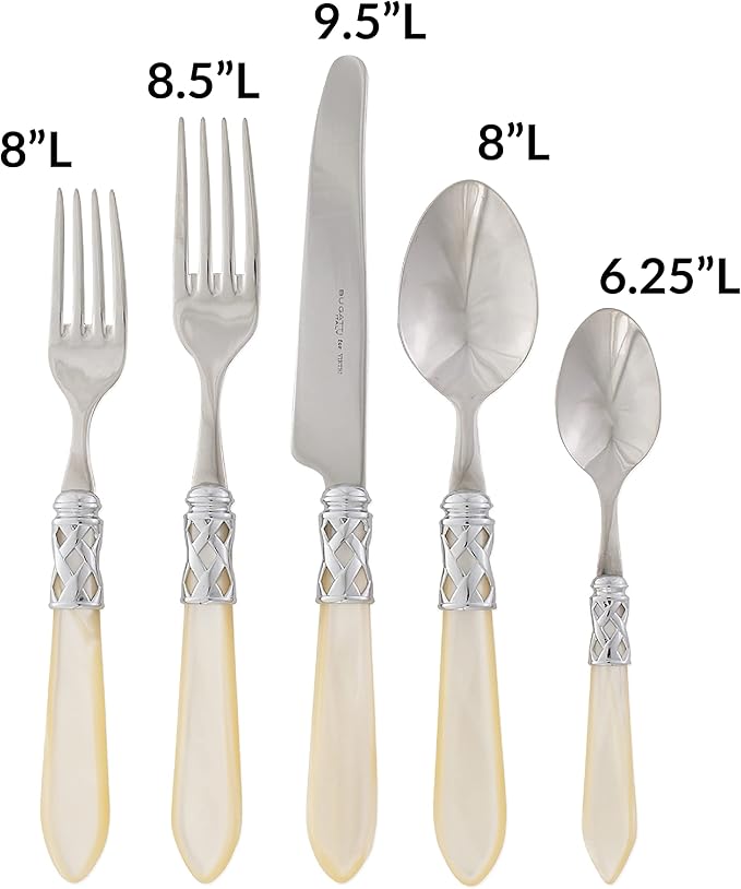 Vietri Aladdin Collection Italian Flatware 18/10 Stainless Steel Brilliant Finish Place Settings (Ivory)