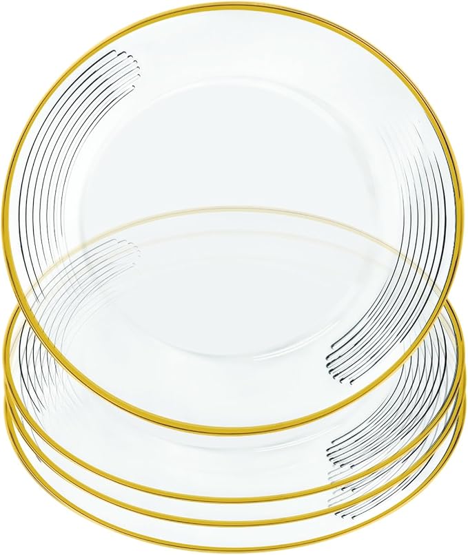 Barski Glass Charger Plate - with Gold Rim Border and Stroke Design on Rim of the Chargers -Set of 4 Charger Plates - for Wedding - Party - Celebration - 12.5" Diameter - Made in Europe