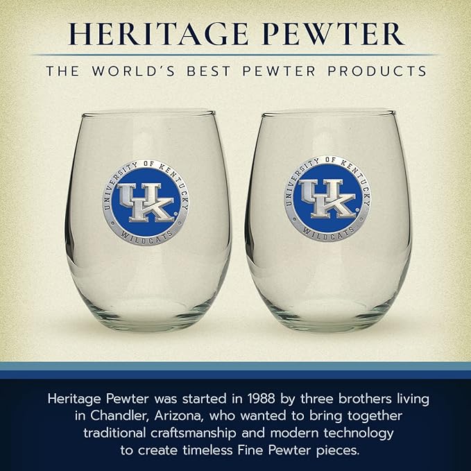 Heritage Pewter Kentucky Stemless Glass Goblets – Set of 2 | 15 OZ Goblet Wine Glasses | Expertly Crafted Pewter Glass