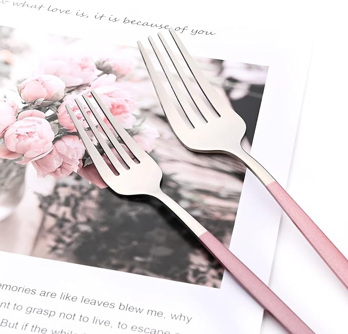 30-Piece Snplowum Mirror Flatware Serving Set, 18/0 Stainless Steel Dinnerware With Pink Handle, Modern Durable Home Kitchen Eating Tableware Set Service For 6 (Pink Silver)