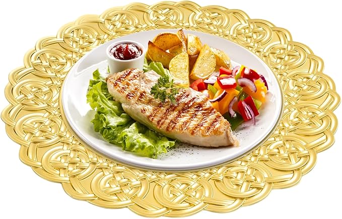 Gold Plastic Charger Plates Set of 100, 13” Reusable Party Chargers for Dinner Plates, Elegant Round Service Plate Chargers Bulk Decorative for Wedding, Catering Table Decor
