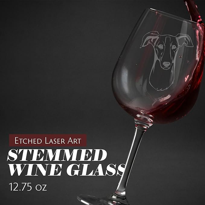 Etched Laser Art Personalized Dog Themed Etched Wine Glass - Custom Dog Breed Wine Glasses, Ideal for Pet Lovers, Unique Birthday Gift for Men & Women, Personalized Gift - Polish Grayhound, 12.75 oz