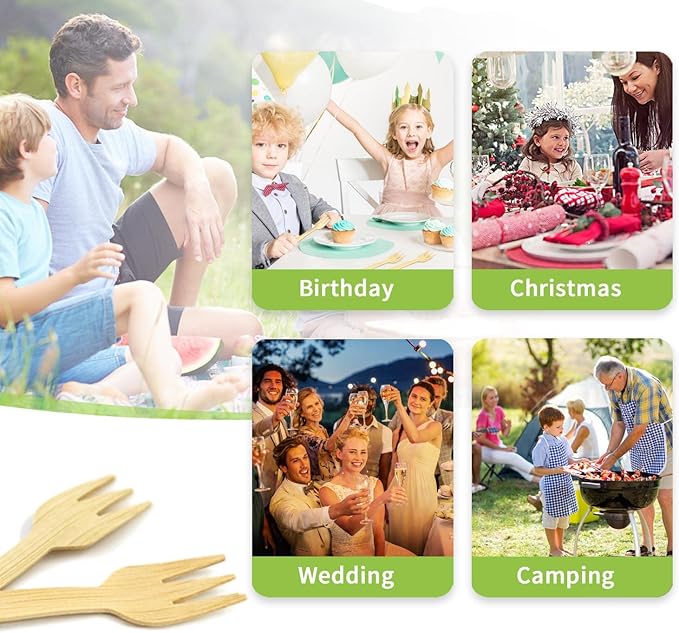 Bamboo Cutlery - 2000PK Mini Forks 3.54" Disposable Small 100% Compostable Cutlery Set Eco Friendly Renewable Natural Bamboo Disposable Fork Bulk for Dessert/Fruit