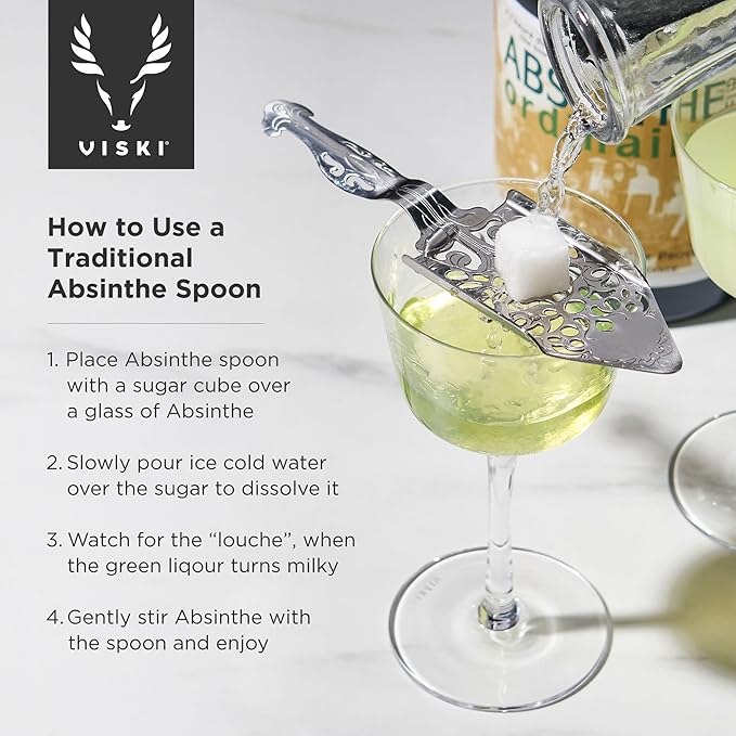 Viski Absinthe Spoon - Vintage Style Absinthe Dripper with Perforations - Dishwasher Safe Stainless Steel Set of 1