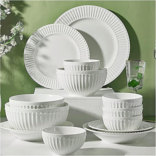Porcelain Dinner Service,Dinnerware Set for Home or Special Restaurant, 19 Pcs Dinnerware Sets, Porcelain Tableware Set with Plates and Bowls, White Ceramic Dinner Set