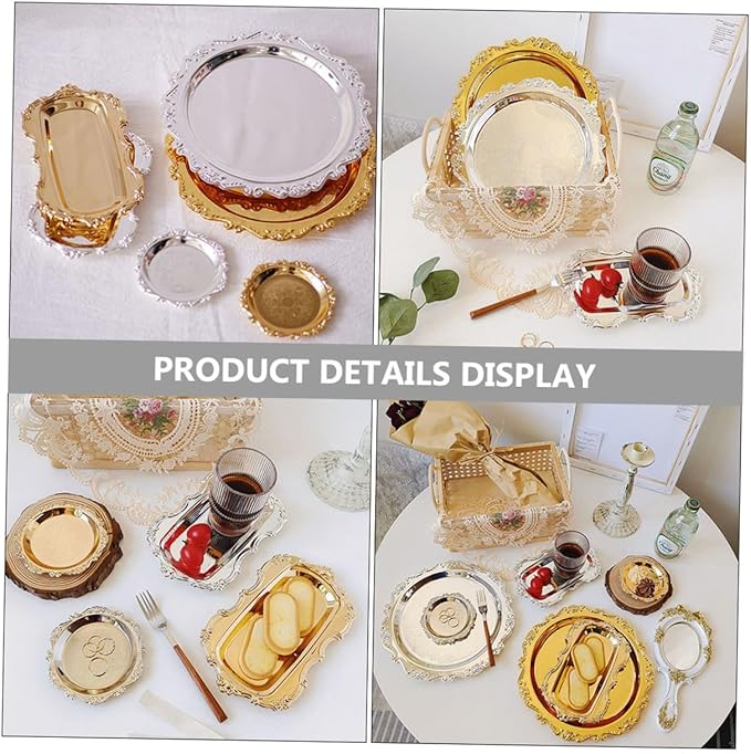 2 Pcs Premium Stainless Steel Food Serving Tray Silver and Gold Multi-Functional Plates for Desserts Fruits Snacks for Weddings Parties Restaurants and Home Use