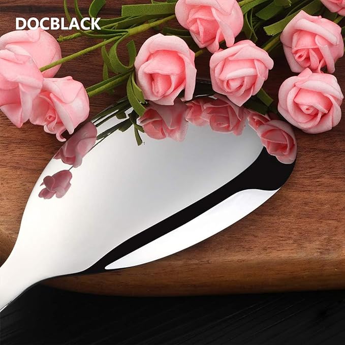 DOCBLACK 13 Inch Serving Spoons Set of 6, Heavy Duty Stainless Steel Buffet Spoons with Long Handle for Kitchen, Restaurant, Party, Dishwasher Safe (Silver, 6PCS)