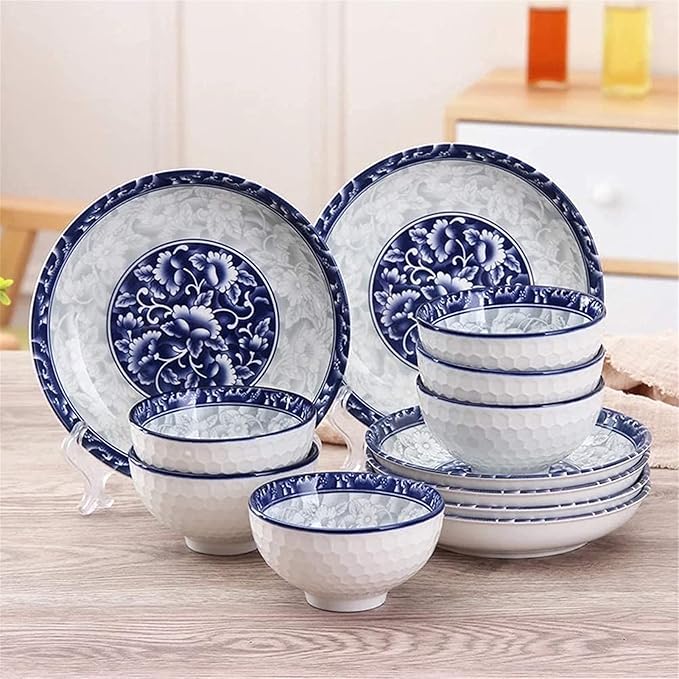 Dinnerware Set, 12Piecejapanese Style Ceramic Dinnerware Set,Blue and White Creative Ceramic Dinnerware-Including Plates/Bowl Sets