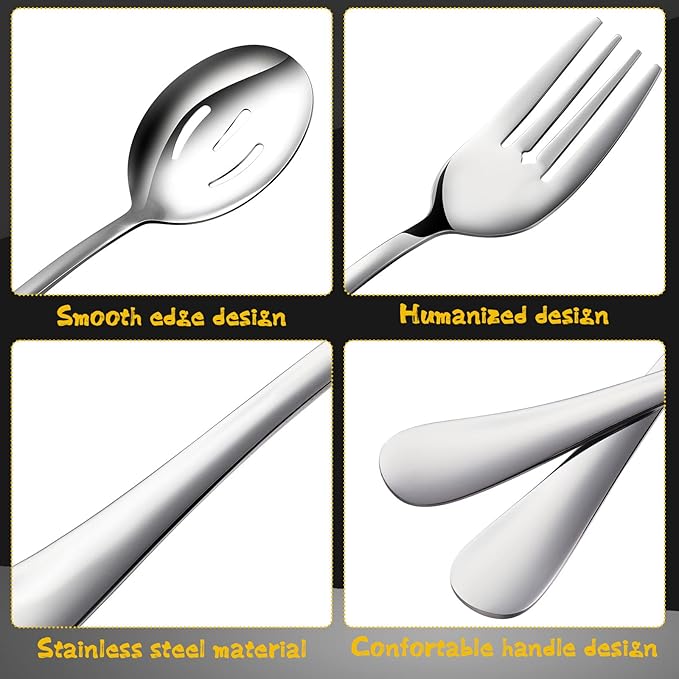 Thenshop 30 Pcs Stainless Steel Serving Utensils Set Flatware Set Include Large Serving Spoons Slotted Spoons Forks Soup Ladle Pie Server and Tongs for Buffet Party(Silver)