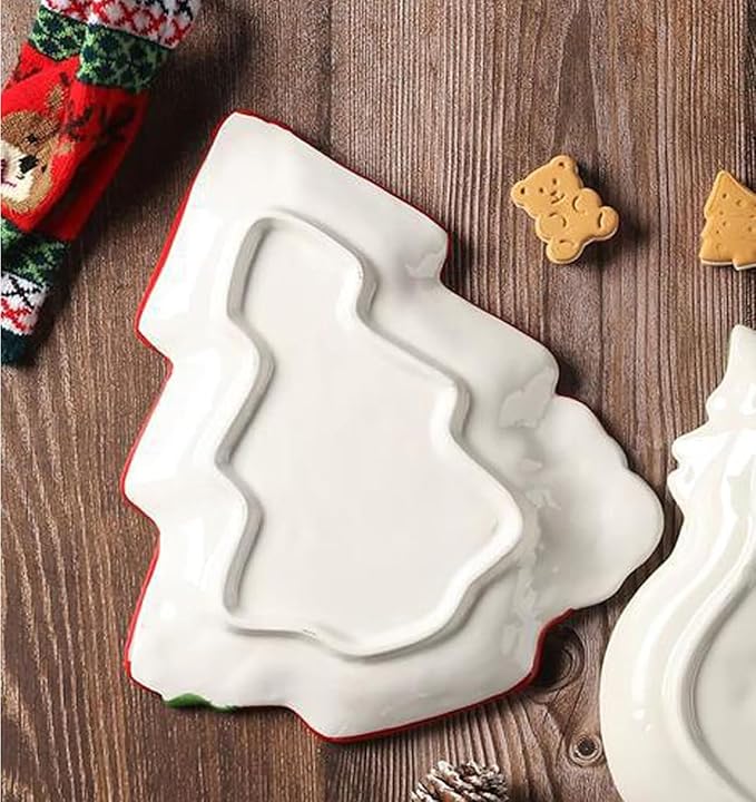 12.5 Inches Big Snacks Appetizer Trays Set, Christmas Tree Dessert Serving Dishes, Snack Platter, Food Cereal Salad Bowl, Santa Claus High Relief Bowl Ceramic Plate