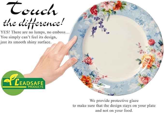 Tudor Royal Collection 24-Piece Premium Quality Round Porcelain Dinnerware Set, Service for 6 - HENNA BLUE, See 10 Designs Inside