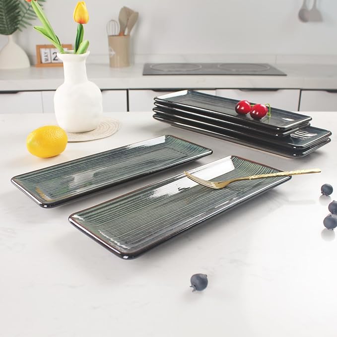 Porcelain Rectangular Plates, Large Cookie Trays, Set of 4, Shatterproof, Dishwasher-Safe, Perfect for Sushi, Baguettes, Snacks, Appetizers, Rolls, or Table Centerpieces.