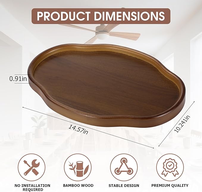 14.57 Inch Candle Holder Tray for Home Decor, Irregular Wooden Tray, Small Multi-Purpose Wooden Serving & Decorative Tray for Home