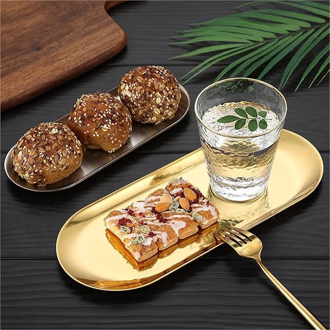 Serving Tray 4pcs Stainless Steel Cosmetic Storage Tray False Nails Dish Tools Storage Tray Serving Plate Docoration Serving Tray (SilverM)