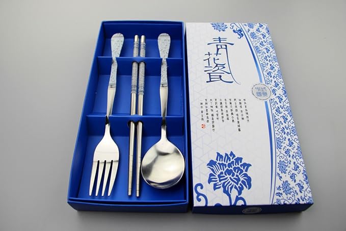 Stainless Steel Teaspoons Dinner Spoon Fork Chopsticks 3pcs Flatware Serving Sets，