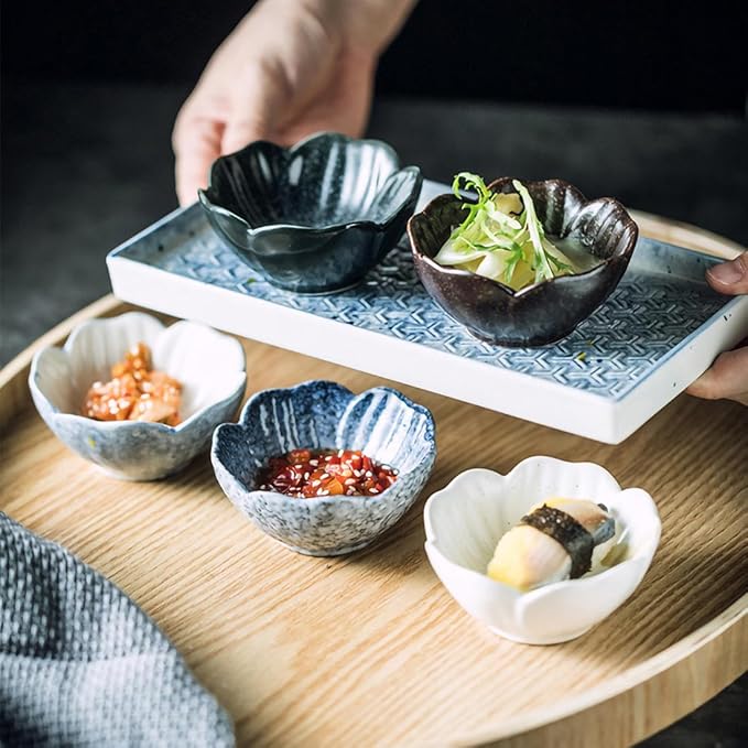 Small Plates,Snack Plate,Small Dessert Plates,Appetizer Serving Tray,Condiment Serving Tray,Salad Plates,Ceramic Household Dishes Hotpot Dipping Shop Seasoning Dish Small Dish(5 Pcs)