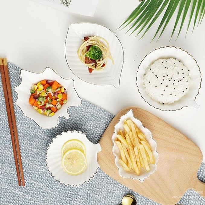 FAREWELL Dipping Bowls Ceramic Dipping Sauce Dish Leaf Shape Condiment Dish Saucer Dipping Bowl Appetizer Plate Condiment Saucer Appetizer Bowls