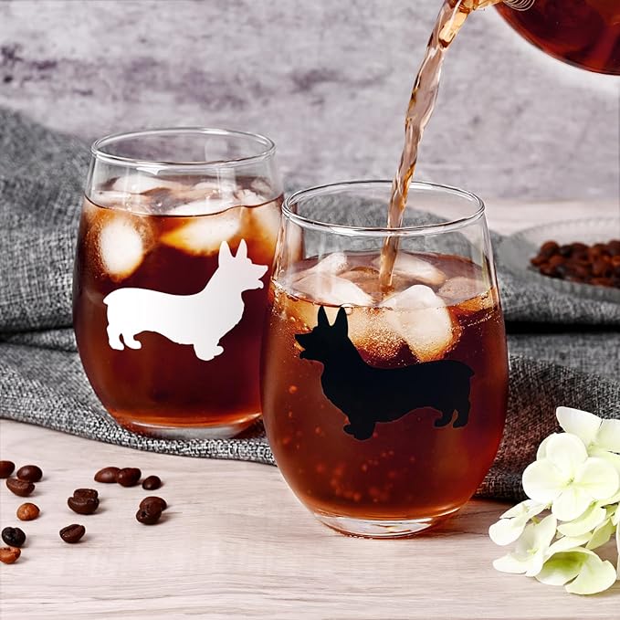 Futtumy Corgi Wine Glasses Set of 2, Corgi Gifts for Corgi Lovers, Corgi Gifts, Dog Lovers Gifts for Women, Gifts for Dog Lovers for Christmas Birthday Mother's Day, 17Oz Wine Glass for Women