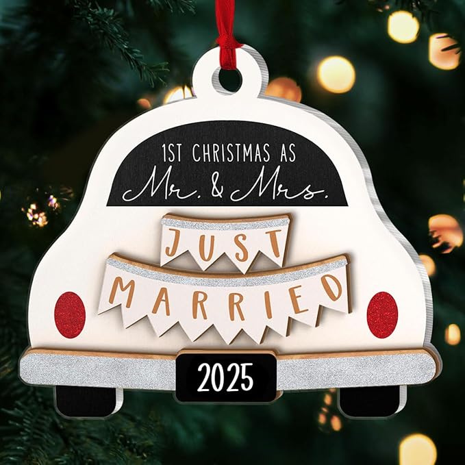 Jesuspirit Mr and Mrs Ornament - Wedding Gifts for Couples 2025, Bride, Groom, First Christmas Married Ornament, Bridal Shower Gifts (1st Christmas As Mr. & Mrs. Just Married 2025)