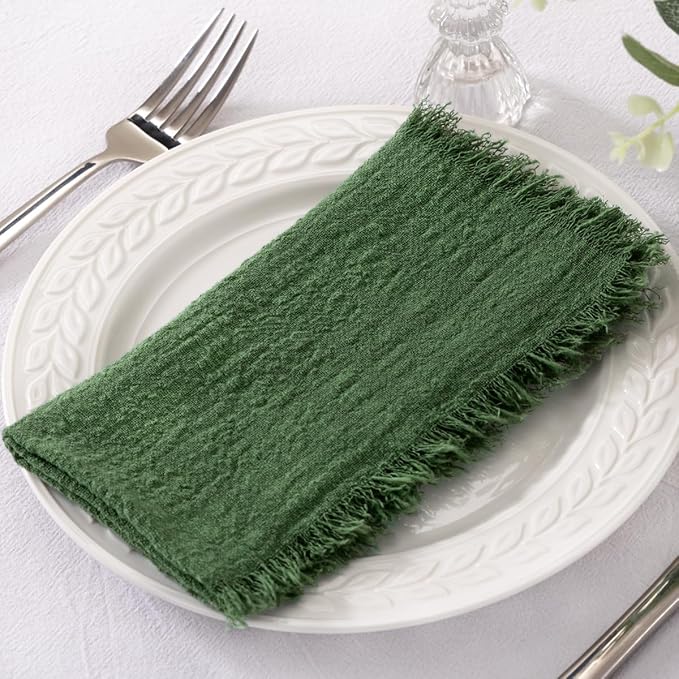 Socomi Set of 12 Linen Napkins Green Easter Spring Cloth Napkins Washable Cotton Dinner Napkins Fringe 17"x17" for Wedding Party Bridal Baby Shower Birthday Table Decorations
