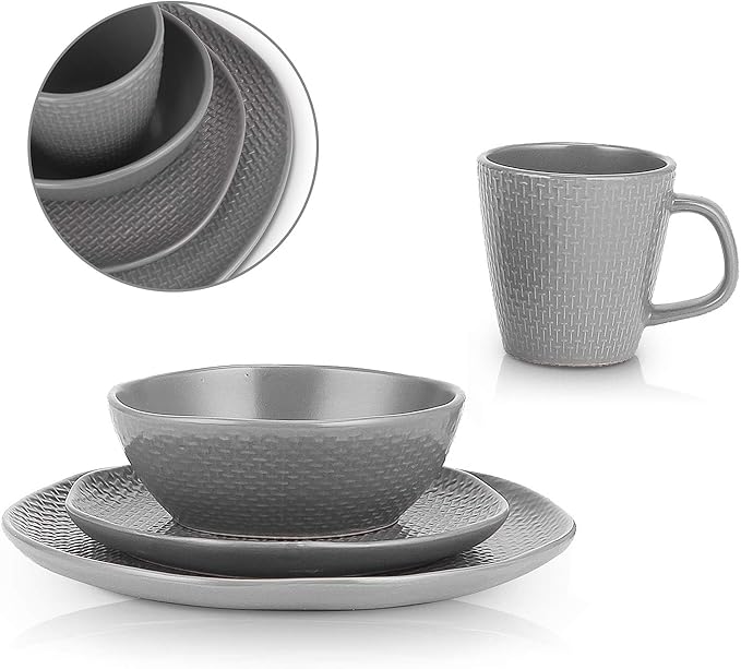 Stone Lain Abigail 16-Piece Dinnerware Set Stoneware, Gray