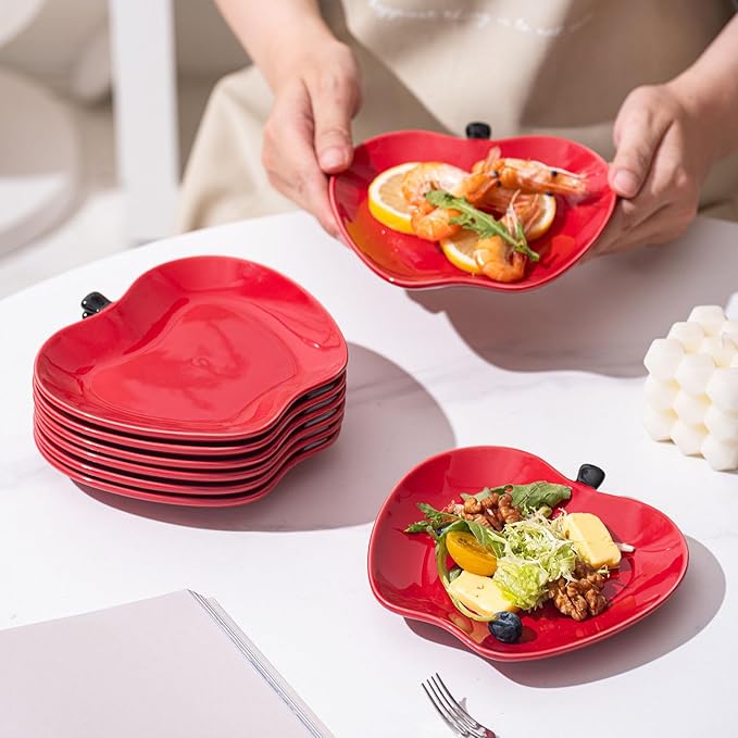 123Arts Apple Dessert Dishes Set Appetizer Plates, Ceramic Sushi Sauce Plates Seasoning Dishes,Set of 4