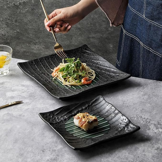 Dinner plates,Dinner Plates Simple Ceramic Shallow Plate Black Flat Plate Japanese Sushi Plate Vegetable Plate Home Dining Plate Dinner Tray